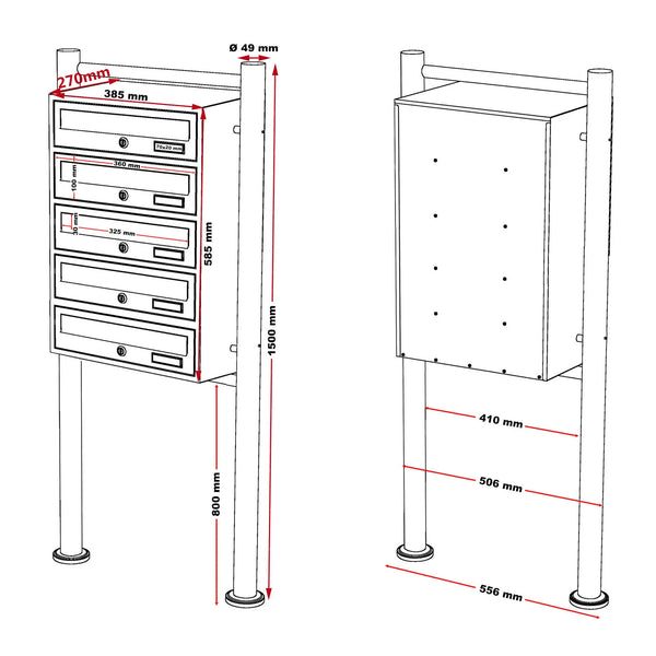 Briefkastenanlage 5er Standanlage Anthrazit 5 Fächer.