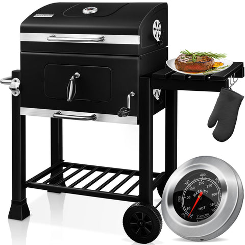 Profi-Holzkohlegrill XL Grillwagen 28 kg mit Grill Rost Thermometer Deckel BBQ Kohle