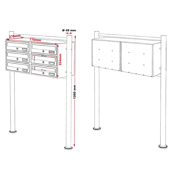 Briefkastenanlage Doppel 6er Standanlage Anthrazit 6 Fächer (2x3)