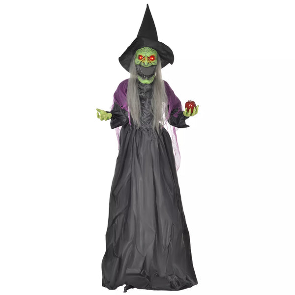 Halloween-Hexe 180 cm mit Gruselkopf, LED-Lichter, Soundfunktion