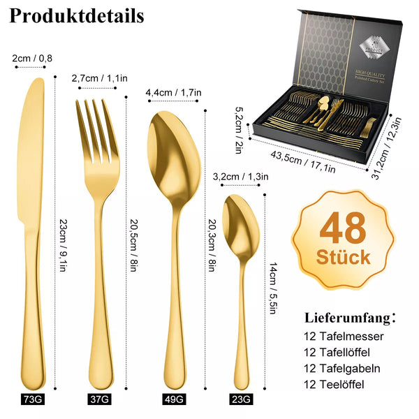 Besteckset Edelstahl Tafelbesteck 48 Teile für 12 Personen. Das besondere Angebot! Silber oder Gold.