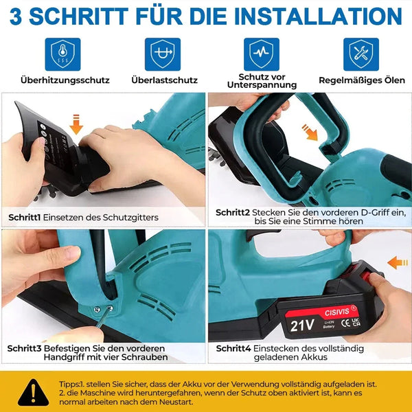 Sonderposten: Leistungsstarke Akku-Heckenschere. Inkl. 2 Akkus und Ladegerät.