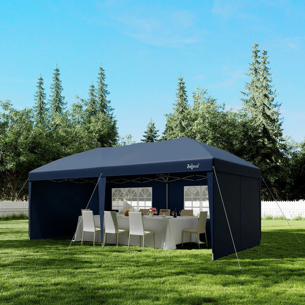 Faltpavillon 3 x 6 m – Pop-Up Pavillon inklusive Tragetasche. Sonnenschutz und leichter Regen. Mit 6 Seitenteilen.