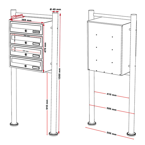 Briefkastenanlage 4er Standanlage Anthrazit 4 Fächer.