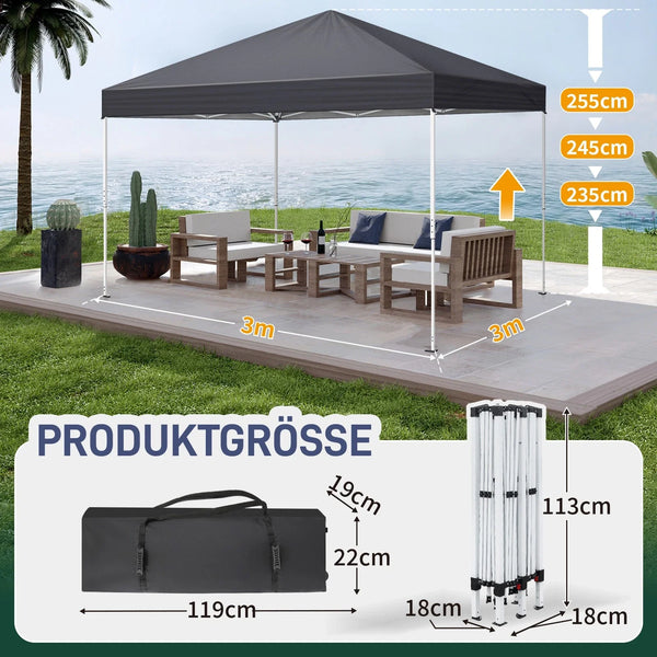 Faltpavillon 3 x 3 m Pop-Up – Partyzelt, Eventzelt & Gartenzelt mit 4 Moskitonetzen in Grau, Blau oder beige