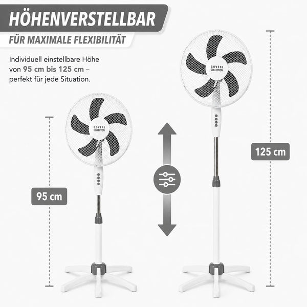 Standventilator Ø40 cm 125 cm Höhe. Luftkühler Ventilator Schwarz oder Weiß. Höhenverstellbar.