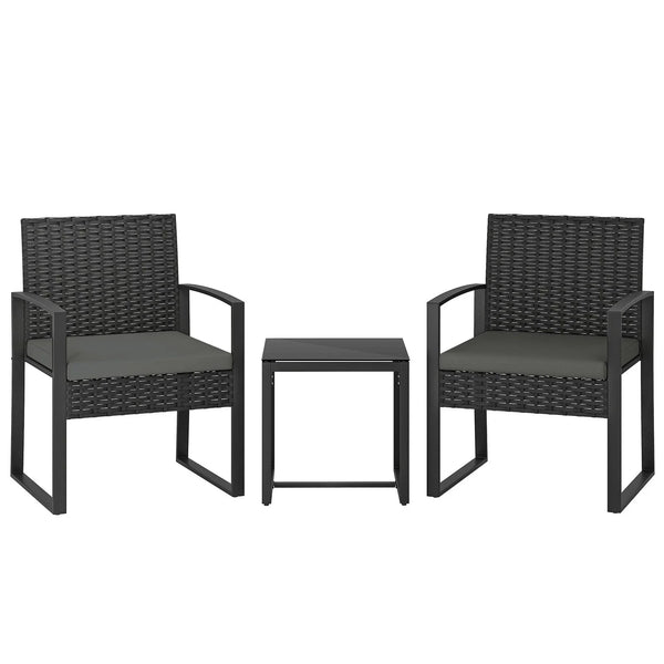 Rattan Bistroset, 3 teiliges Gartenmöbel-Set mit 2 Gartenstühlen und Tisch