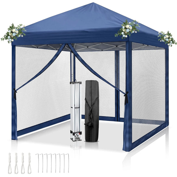 Faltpavillon 3 x 3 m Pop-Up – Partyzelt, Eventzelt & Gartenzelt mit 4 Moskitonetzen in Grau, Blau oder beige