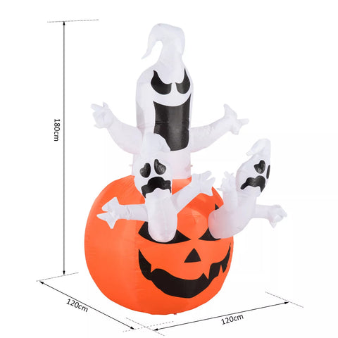 Halloween Deko Aufblasbarer Kürbis Geist Gespenst Figur Luftfigur mit LED