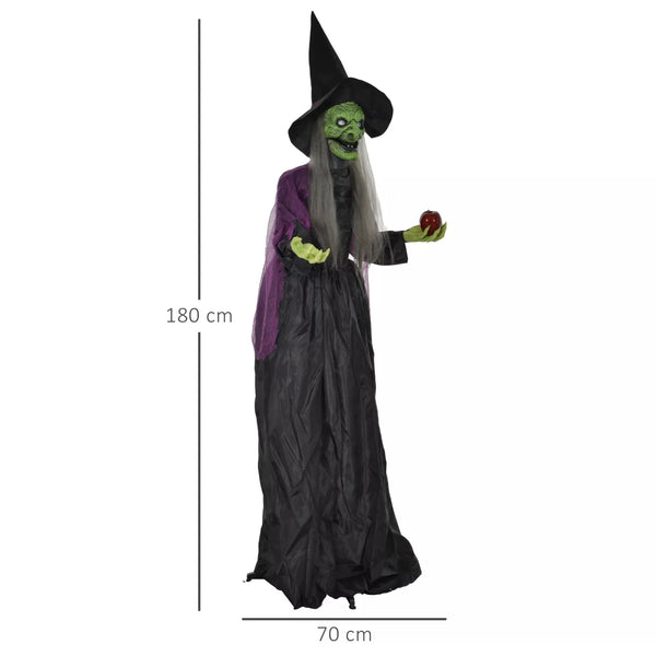 Halloween-Hexe 180 cm mit Gruselkopf, LED-Lichter, Soundfunktion