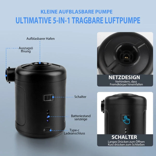 Elektrische USB Akkupumpe 6000mAh Luftpumpe Pool Schlauchboote Luftmatratze Gebläse