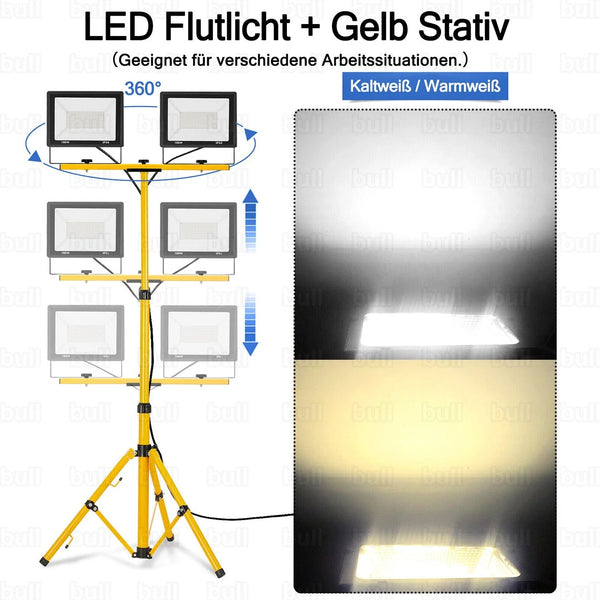 LED Stativ-Baustrahler Flutlicht 200 Watt (2x100 Watt). 230 Volt. IP66.