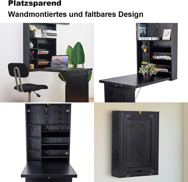 Wandklapptisch Bartisch Schreibtisch Computertisch klappbar mit Tafel. Schwarz oder weiß. (Weiß mit Kreidetafel)