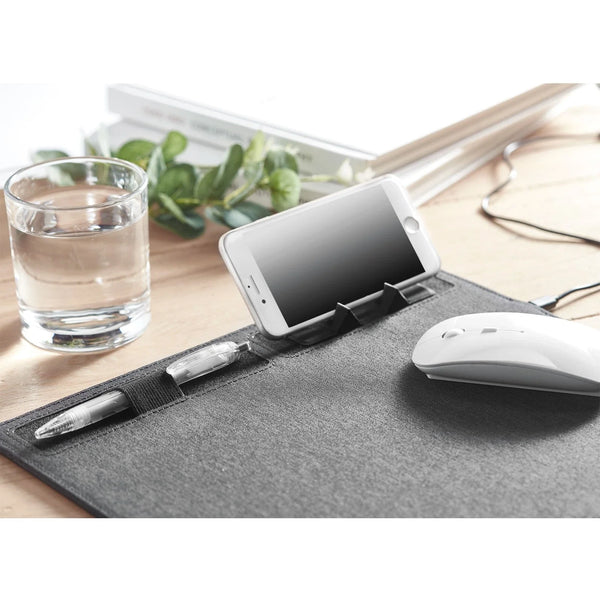 Mauspad mit 15 W Handy-Qi-Ladefunktion & Smartphone-Halter