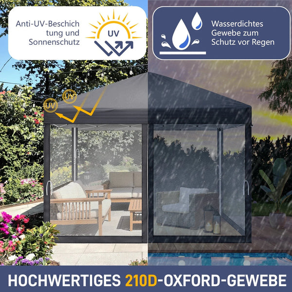 Faltpavillon 3 x 3 m Pop-Up – Partyzelt, Eventzelt & Gartenzelt mit 4 Moskitonetzen in Grau, Blau oder beige