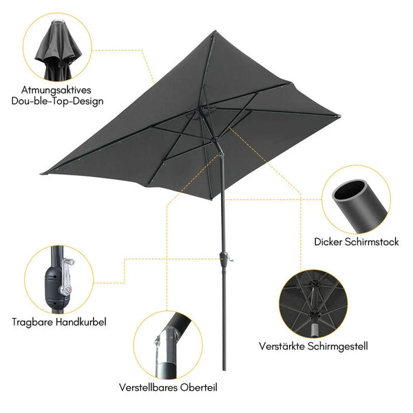 Kurbel-Sonnenschirm mit Stahlgestänge 200x300 cm rechteckige Form. Verschiedene Farben