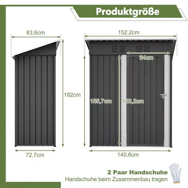 Geräteschuppen Gerätehaus Metall XL – 140 cm Breite - Gartenhaus mit Fundament, Pultdach – 1 m³