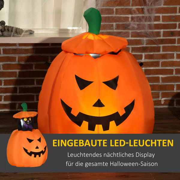 Halloween Aufblasbarer Kürbisgeist 115 cm mit beweglicher Katze mit LED