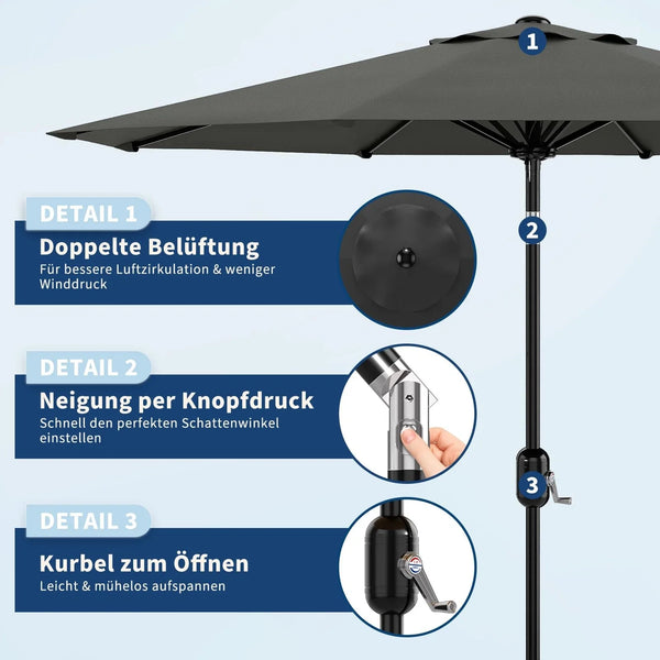 Sonderposten: Sonnenschirm Durchmesser Ø 270cm. UV-Schutz UPF50. knickbar. Höhe 236 cm.