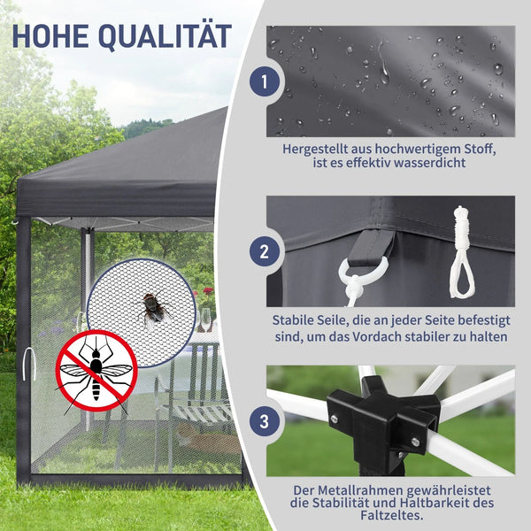 Faltpavillon 3 x 3 m Pop-Up – Partyzelt, Eventzelt & Gartenzelt mit 4 Moskitonetzen in Grau, Blau oder beige