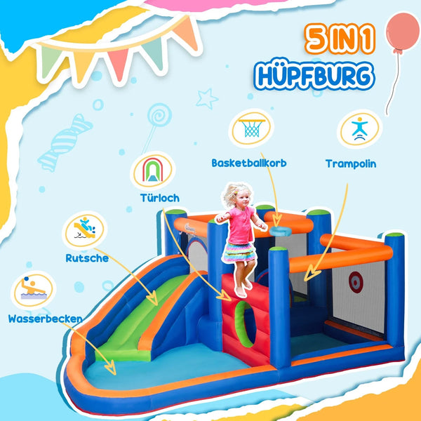 Das Highlight für den Garten: Hüpfburg mit Wasserpark und Basketballkorb