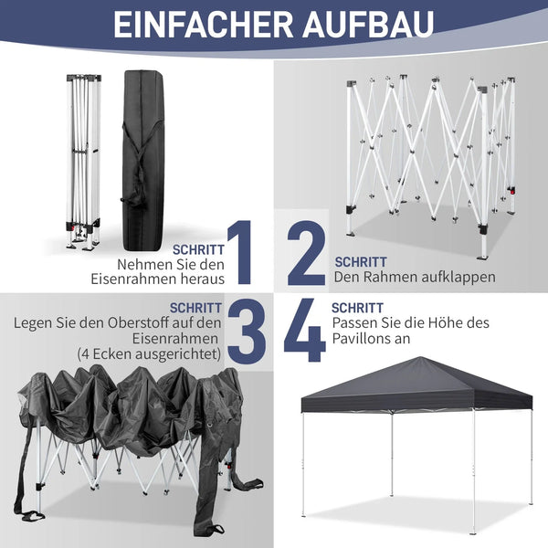 Faltpavillon 3 x 3 m Pop-Up – Partyzelt, Eventzelt & Gartenzelt mit 4 Moskitonetzen in Grau, Blau oder beige