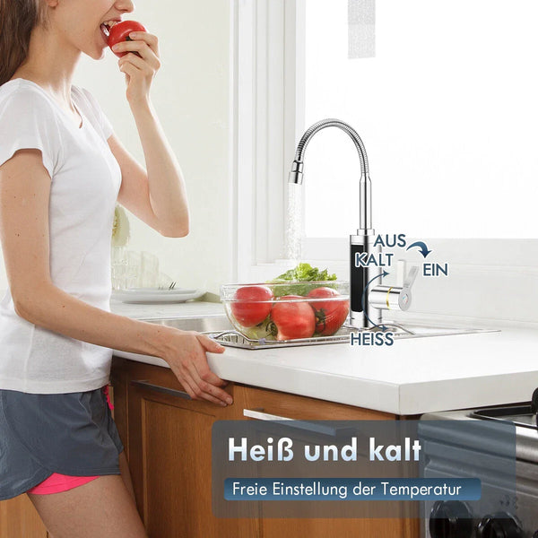 Wasserhahn Flxibel Armatur mit Durchlauferhitzer mit LED-Anzeige. Komplette 3000W Armatur mit Stromanschluss.