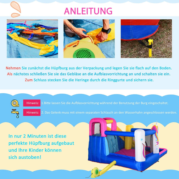 Einhorn-Hüpfburg mit Wasserpark – der Traum aller Kinder!