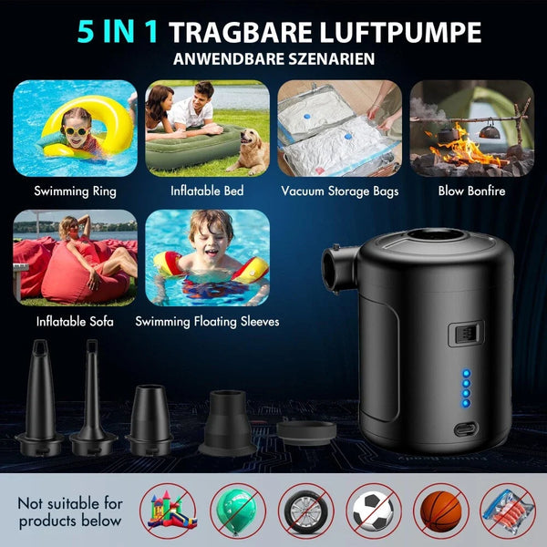 Elektrische USB Akkupumpe 6000mAh Luftpumpe Pool Schlauchboote Luftmatratze Gebläse