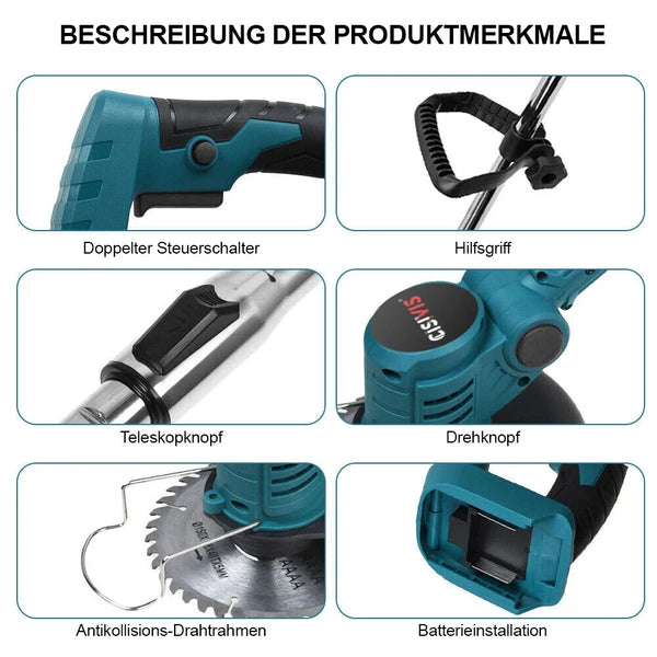 Sonderposten: Akku-Rasentrimmer (blau) mit 2 Lithium-Akkus und Ladegerät Freischneider Motorsense