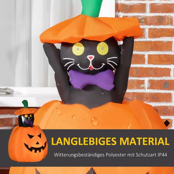 Halloween Aufblasbarer Kürbisgeist 115 cm mit beweglicher Katze mit LED