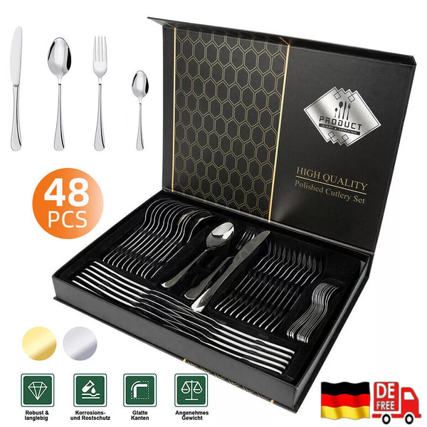 Besteckset Edelstahl Tafelbesteck 48 Teile für 12 Personen. Das besondere Angebot! Silber oder Gold.