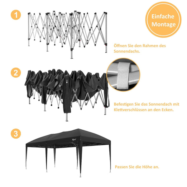 Faltpavillon 3 x 6 m – Pop-Up Pavillon inklusive Tragetasche. Sonnenschutz und leichter Regen. Ohne Seitenteile.