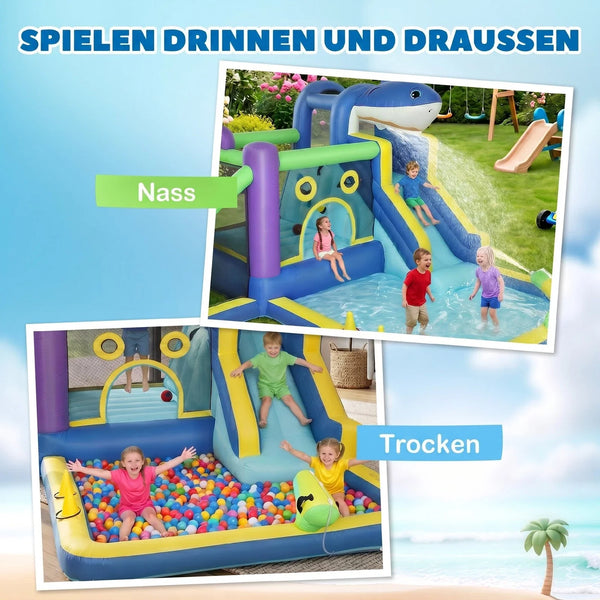 Planschen, Springen, Toben, Hüpfen und Spielen – 8-in-1 Hai-Wasserpark