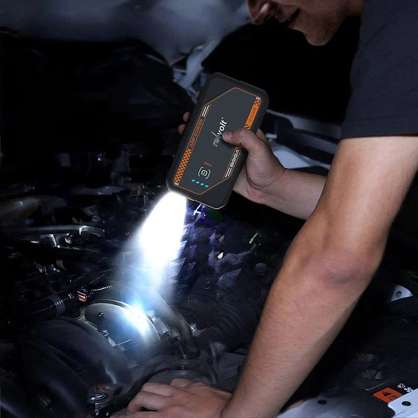 Kfz-Starthilfe startet Ihr Auto zuverlässig bei leerer Batterie! 7.200 mAh, 800 A Peak, 12 Volt, mit heller LED-Leuchte.