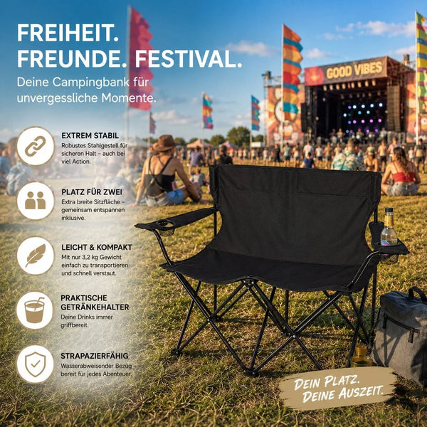 Campingsofa faltbar Camping Bank schwarz. Faltbar für 2 Personen. Nur 3,2 Kg. Immer dabei.