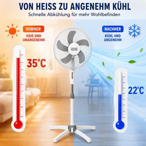 Standventilator Ø40 cm 125 cm Höhe. Luftkühler Ventilator Schwarz oder Weiß. Höhenverstellbar.