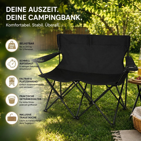 Campingsofa faltbar Camping Bank schwarz. Faltbar für 2 Personen. Nur 3,2 Kg. Immer dabei.