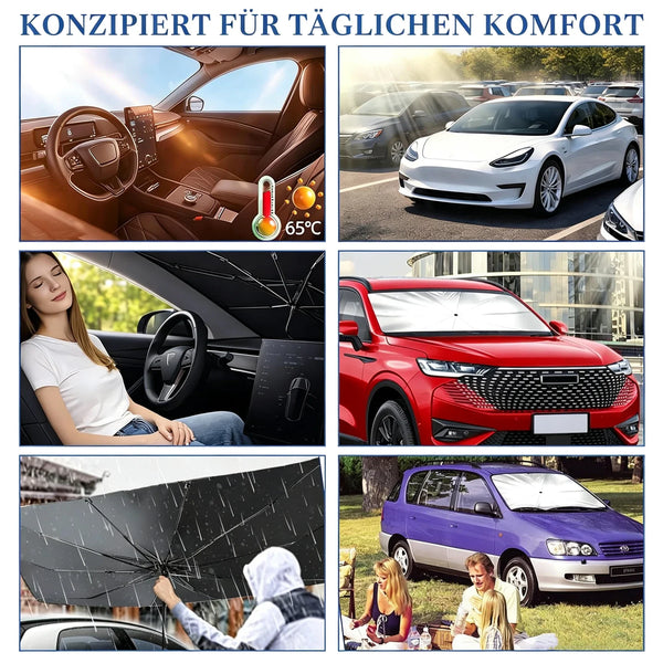 Auto-Sonnenschutz. Sonnenschutz-Schirm. Schnell geöffnet und platziert in Sekunden.
