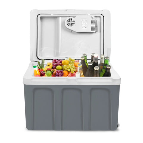 45 Liter Kühlbox, mobile Kühltruhe, Mini-Kühlschrank 12 Volt / 230 Volt - Softrollen-Fahrwerk