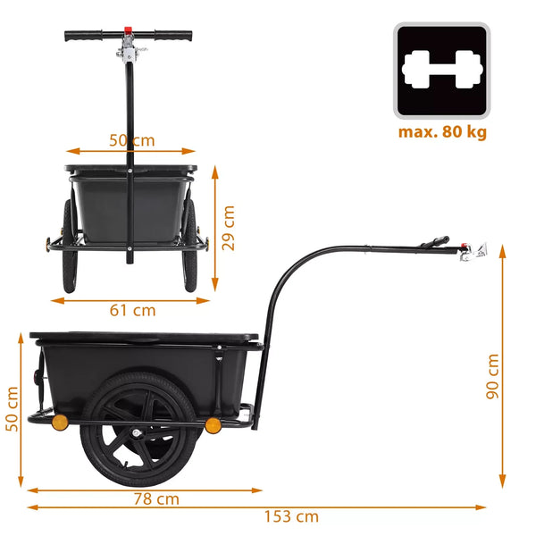Fahrradanhänger mit 90 L Kunststoffwanne inkl. Abdeckplane und Anhängerkupplung. (Auch als Handwagen)