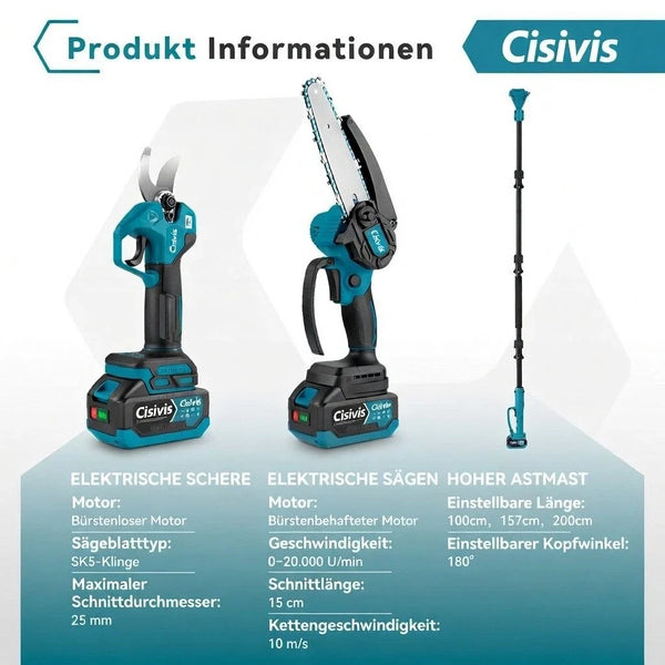Akku Hoch-Astschneider und Astsäge 4-in-1 mit Kettensäge, Astschere & Teleskopstiel – 600W