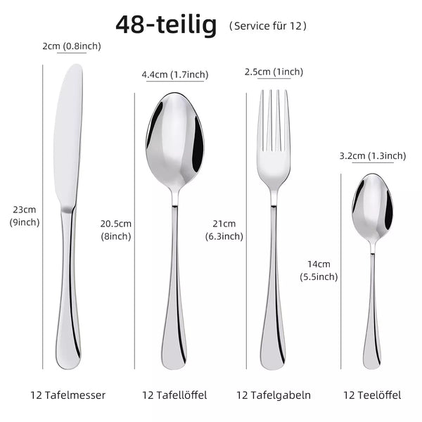 Besteckset Edelstahl Tafelbesteck 48 Teile für 12 Personen. Das besondere Angebot! Silber oder Gold.