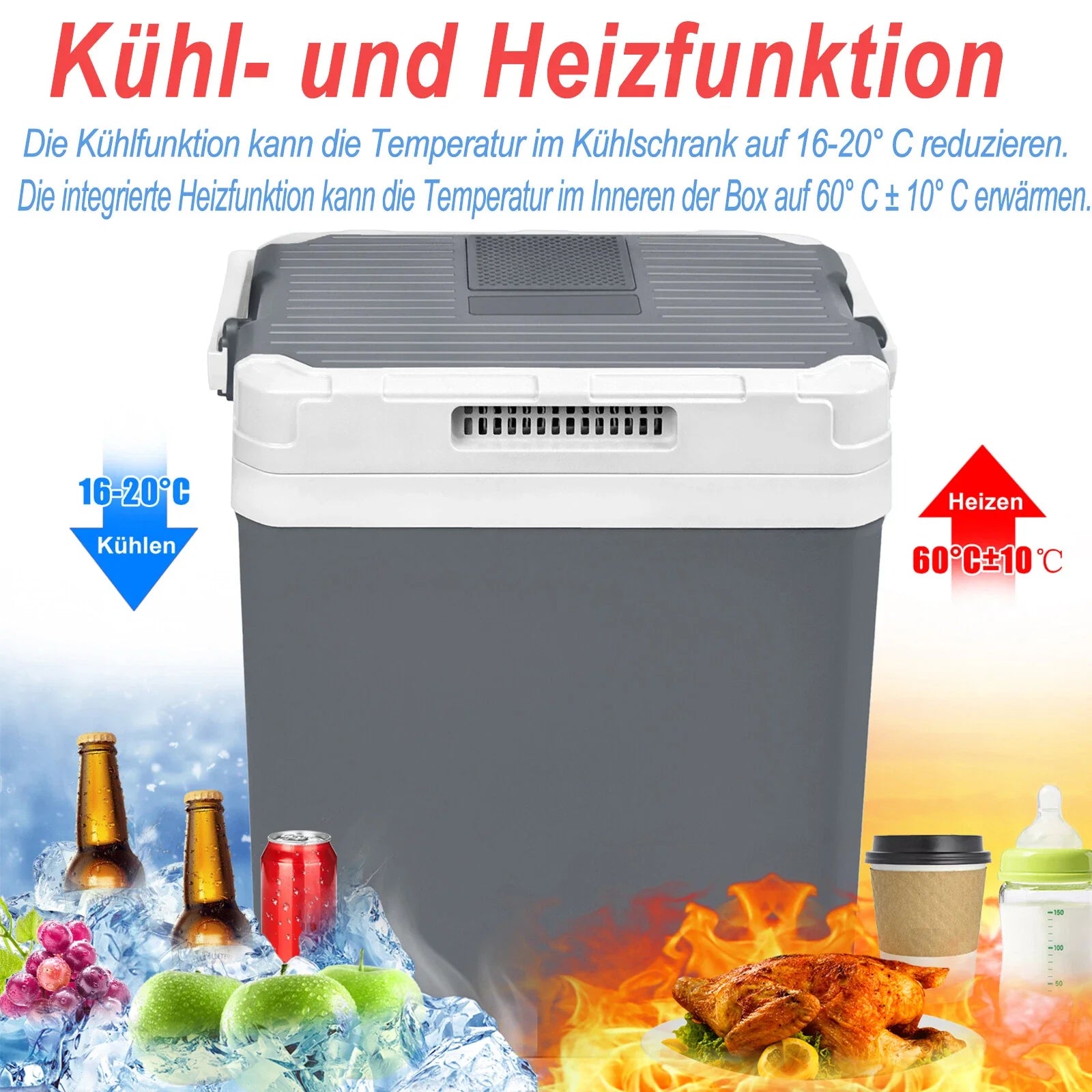 25 Liter Kühlbox, mobile Kühltruhe, Mini-Kühlschrank 12 Volt / 230 Volt