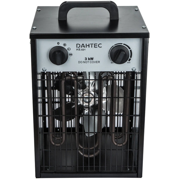 Elektrischer 3000 Watt Heizlüfter 2 Heizstufen schwarzes Gehäuse. Thermostat.