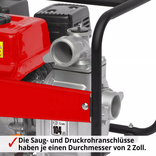 Wasserpumpe mit 6,5 PS Motor (4-Takt). 3 Zoll Schlauchanschluss. 60.000 Liter / Stunde Förderleistung.