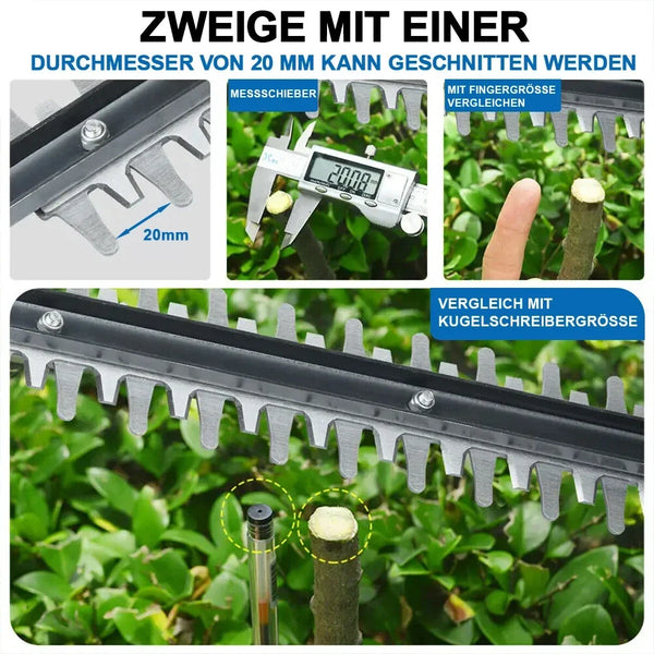 Sonderposten: Leistungsstarke Akku-Heckenschere. Inkl. 2 Akkus und Ladegerät.