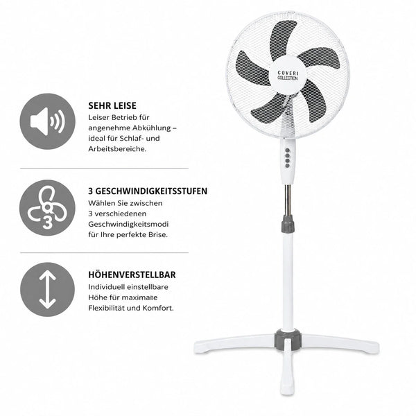 Standventilator Ø40 cm 125 cm Höhe. Luftkühler Ventilator Schwarz oder Weiß. Höhenverstellbar.