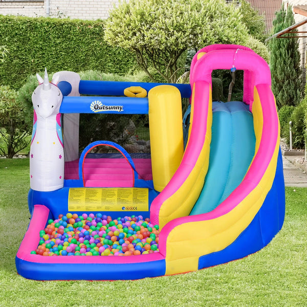 Einhorn-Hüpfburg mit Wasserpark – der Traum aller Kinder!