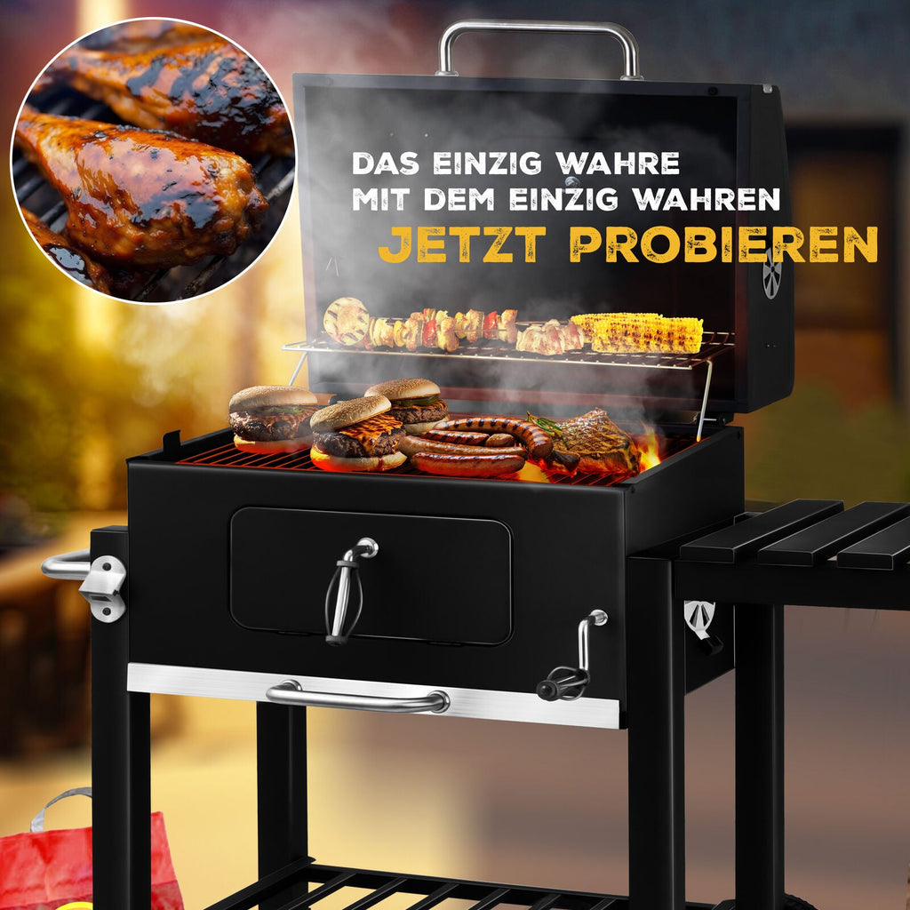 Profi-Holzkohlegrill XL Grillwagen 28 kg mit Grill Rost Thermometer De – Fairer Import Vertrieb